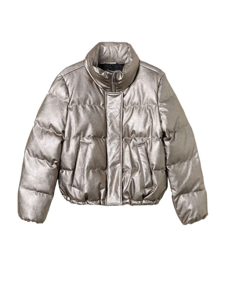 Twinset Actitude Metallic Silver Puffer Synthetic Jacket M Made In Italy Nwot